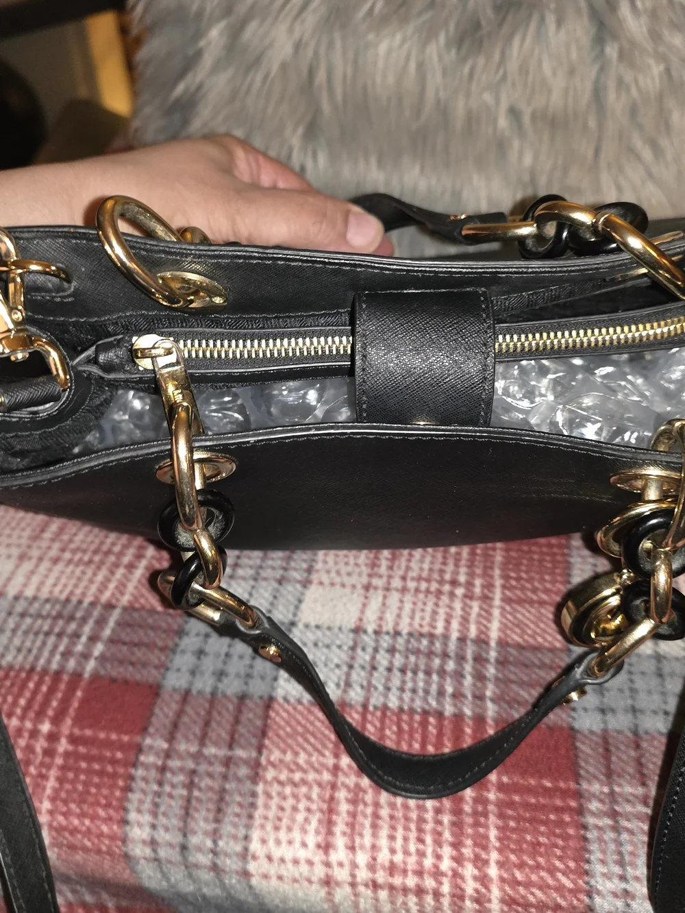 Michael Kors Black Saffiano Leather Tote with Gold Hardware